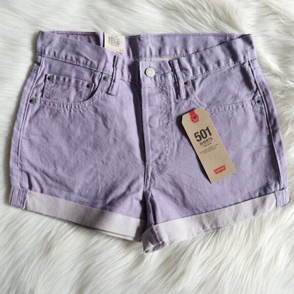 NEW Levi's 501 Purple Mid Rise Denim Jeans Shorts Size 28 - Picture 1 of 7